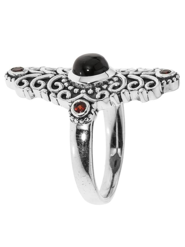 Cocktail-Ring, Onyx, Granat, Silber 925 oxidiert