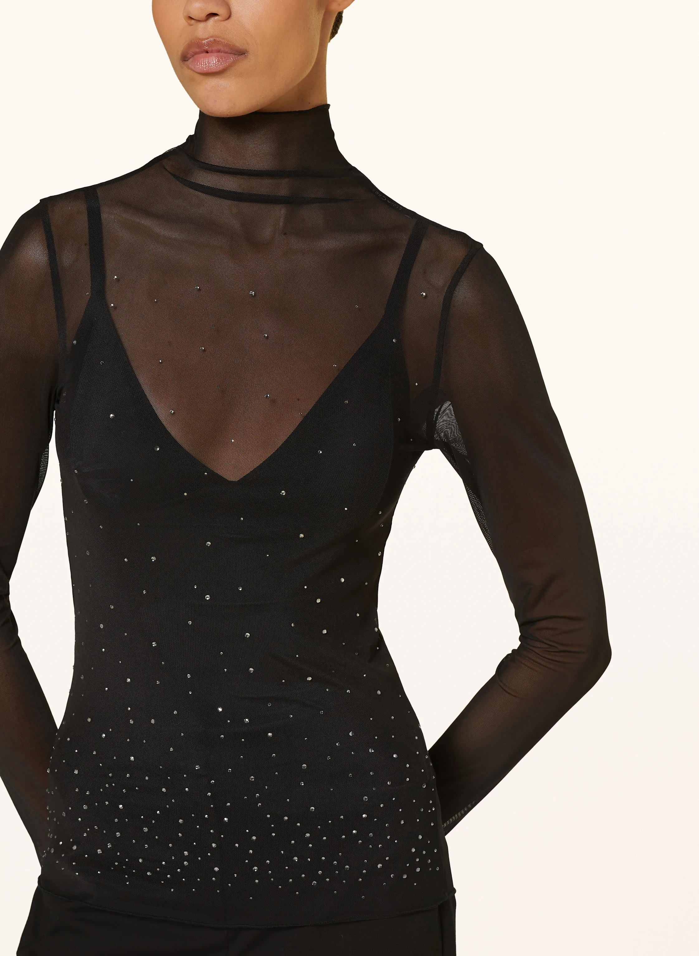 LUISA CERANO Longsleeve aus Mesh mit Schmucksteinen