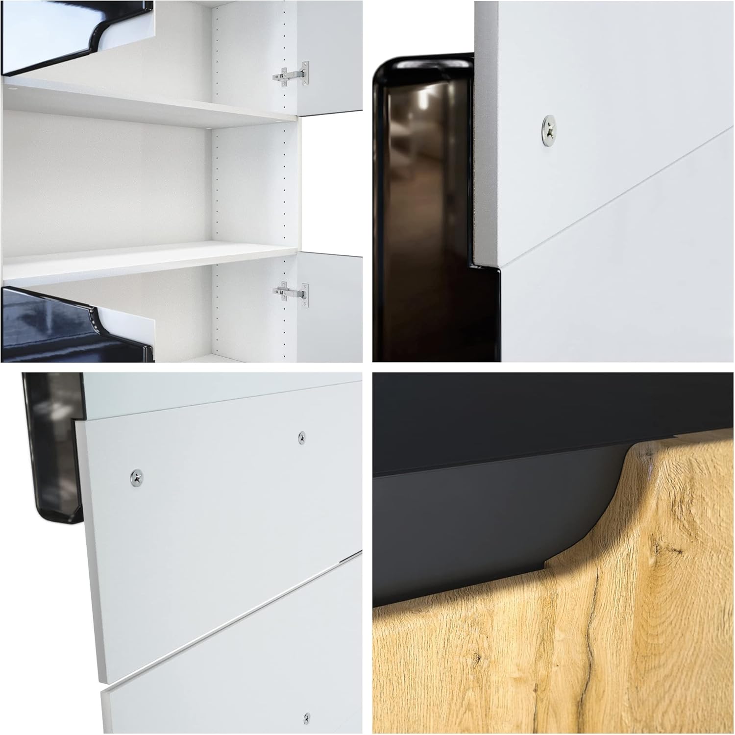 Vladon Büroschrank Logan V2, Made in Germany, Aktenschrank mit 5 Fächern und 4 Türen, Schwarz matt/Eiche Natur (82 x 184 x 37 cm)