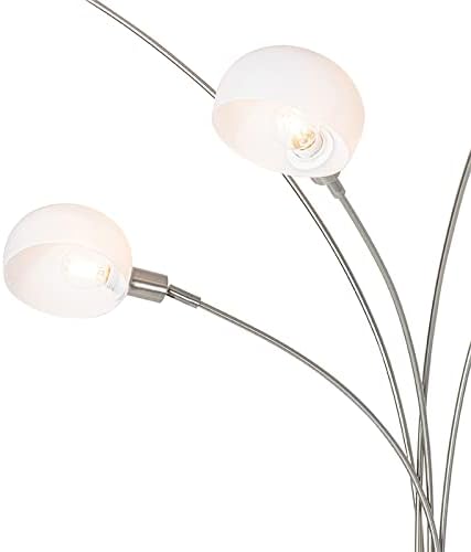 Qazqa - Design Stehleuchte I Stehlampe I Standleuchte I Lampe I Leuchte stahl I nickel matt mit Opalglas 5-flammig - Sixties Marmo I Wohnzimmer I Schlafzimmer - Stahl Länglich - LED geeignet E14
