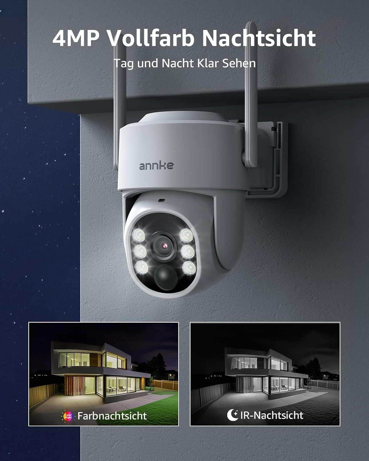 ANNKE 4MP Überwachungskamera Set Aussen WLAN mit 12''Monitor, 10CH 4K Wireless NVR, 2X 4MP PTZ WiFi Kameras mit 2-Wege Audio, Farbe Nachtsicht, Personenerkennung, Spotlight Alarm, 128GB SD Karte