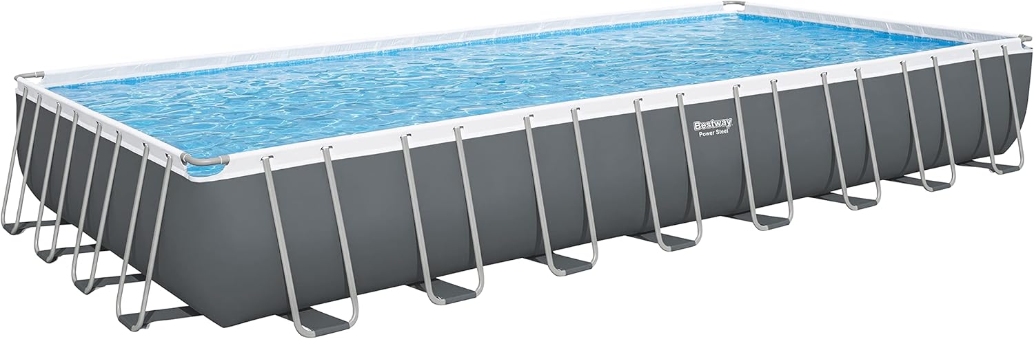 Bestway® Power Steel™ Frame Pool Komplett-Set mit Sandfilteranlage 956 x 488 x 132 cm, grau, eckig
