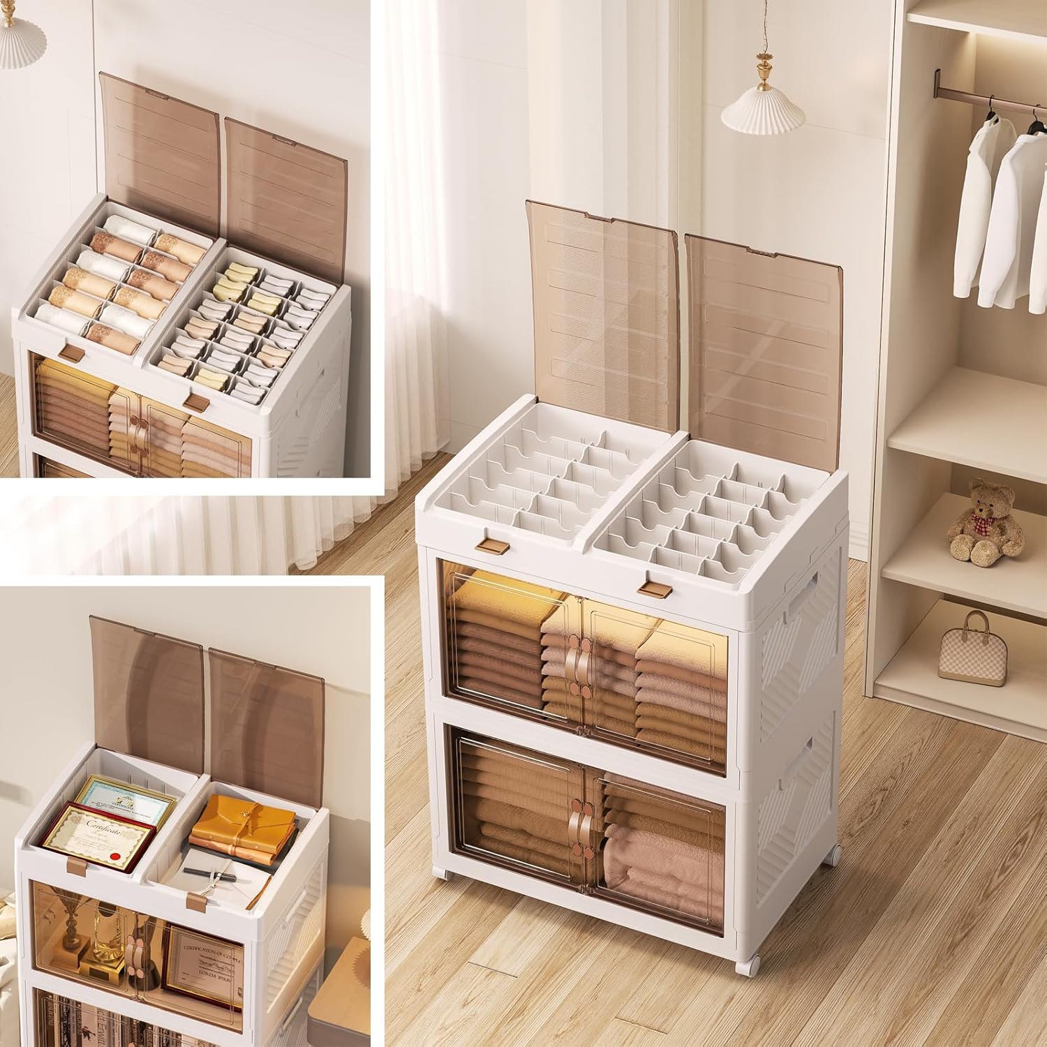 MECOLOR Extra große Aufbewahrungsbehälter aus Kunststoff mit Deckel, 280L Stapelbare Aufbewahrungsbox auf Rollen, Faltbarer Kleiderschrank Aufbewahrungsorganisator, Aufbewahrungseinheit für (TL60-5)