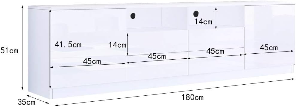 TV Lowboard für Wohnzimmer, Weiß Hochglanz TV Schrank mit 2 Türen 4 Schubladen, Modernes Fernsehschrank für Wohnzimmer Schlafzimmer Möbel 180cm