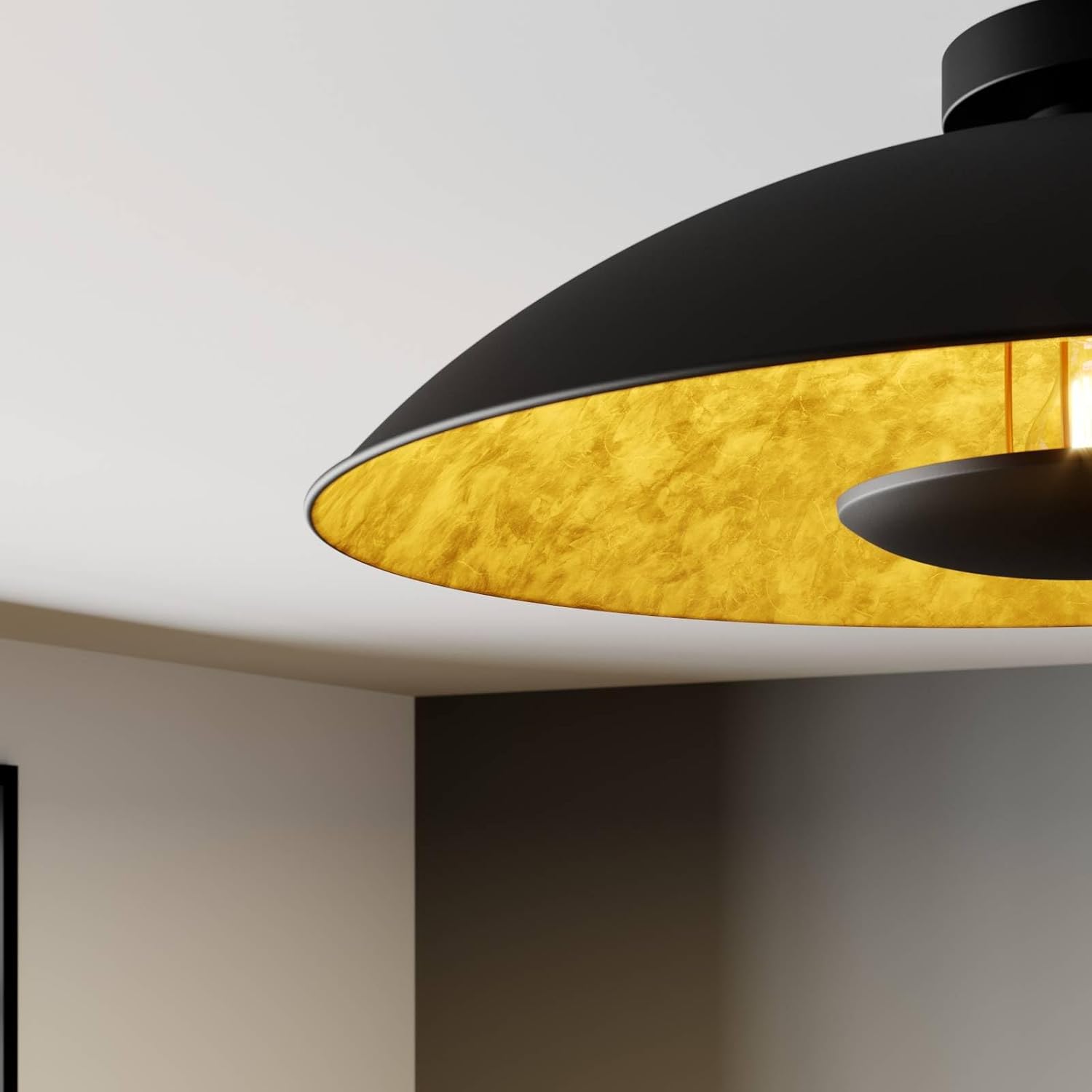 Lindby Deckenlampe schwarz, gold Ø 60 cm Deckenleuchte Metall 1x E27 ohne Leuchtmittel Deckenbeleuchtung Wohnzimmer Esszimmer Schlafzimmer