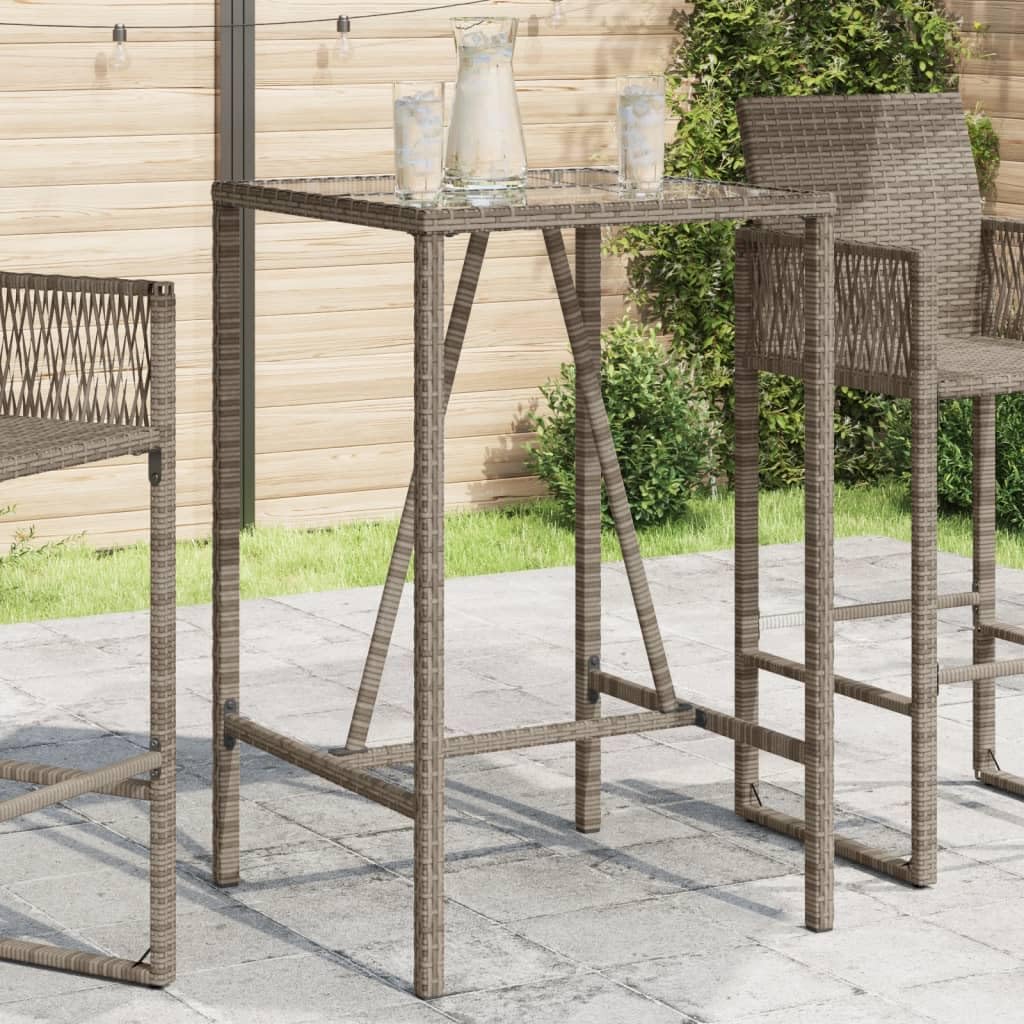 Garten-Bartisch Grau 70x70x110 cm Poly Rattan Bartisch, Bistrotisch Bartheke für Hausbar, Wohnzimmer und Esszimme
