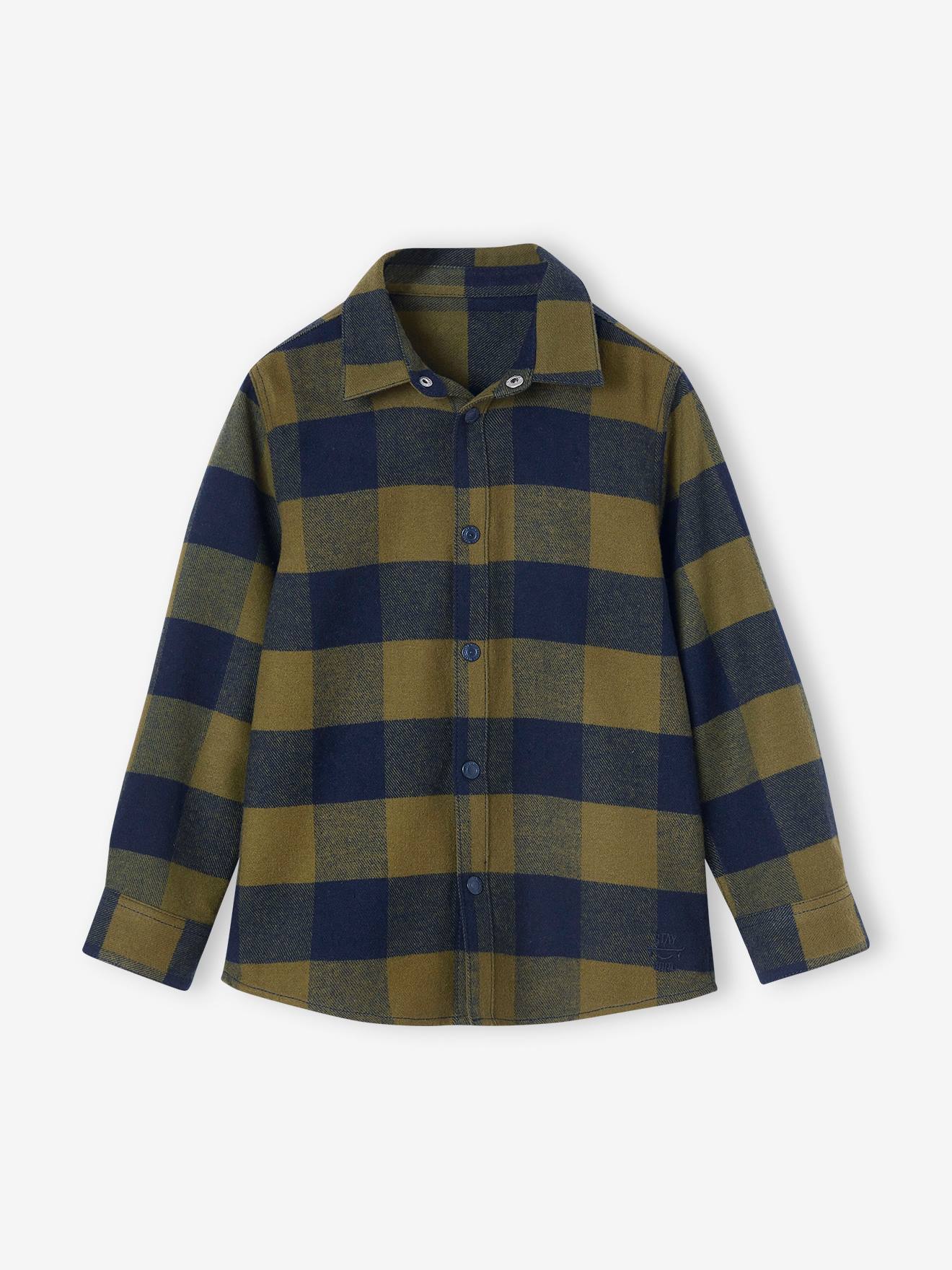 Camisa de flanela vermelha com estampa xadrez grande para meninos