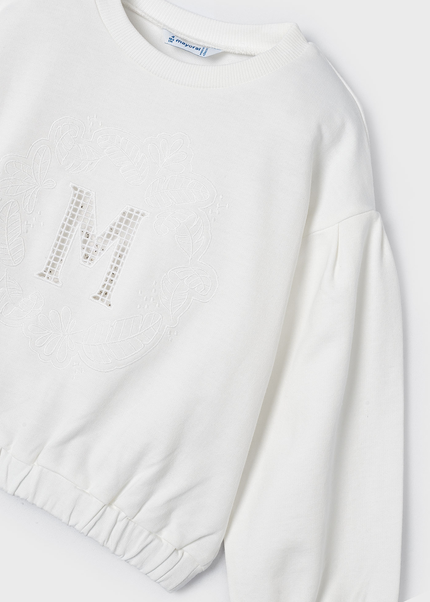 Moletom Better Cotton com letras bordadas para meninas, cor off-white