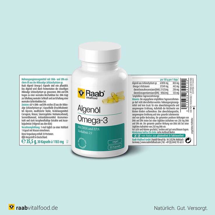 Raab Vitalfood Algenöl Omega-3 Kapseln, 30 St