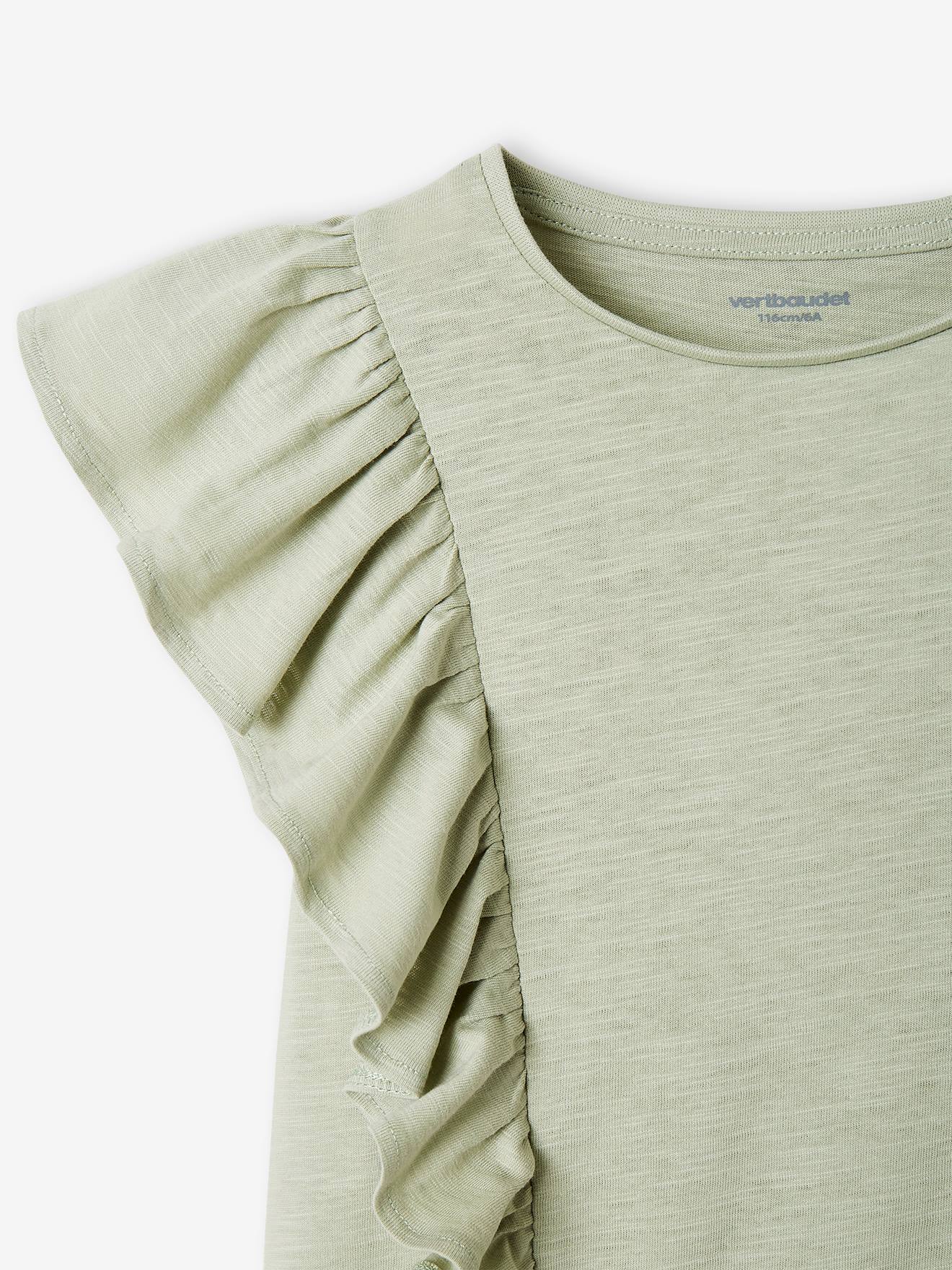Camiseta com babados para meninas, verde salgueiro