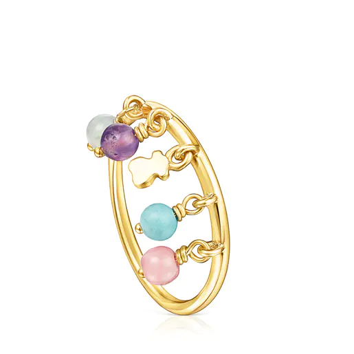Anel Cool Joy com banho de ouro 18k sobre prata e pedras preciosas multicoloridas.