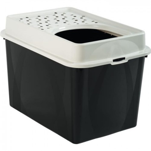 Caixa de areia moderna preta para gatos da Cstore, feita com PP reciclado.