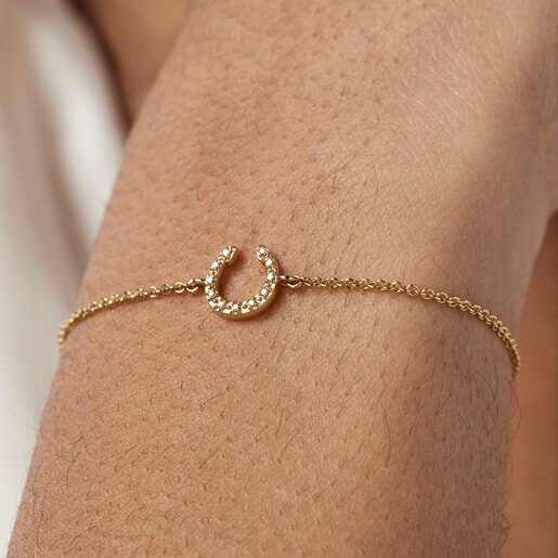Pulseira TOUS Good Vibes em ouro e diamantes com formato de ferradura