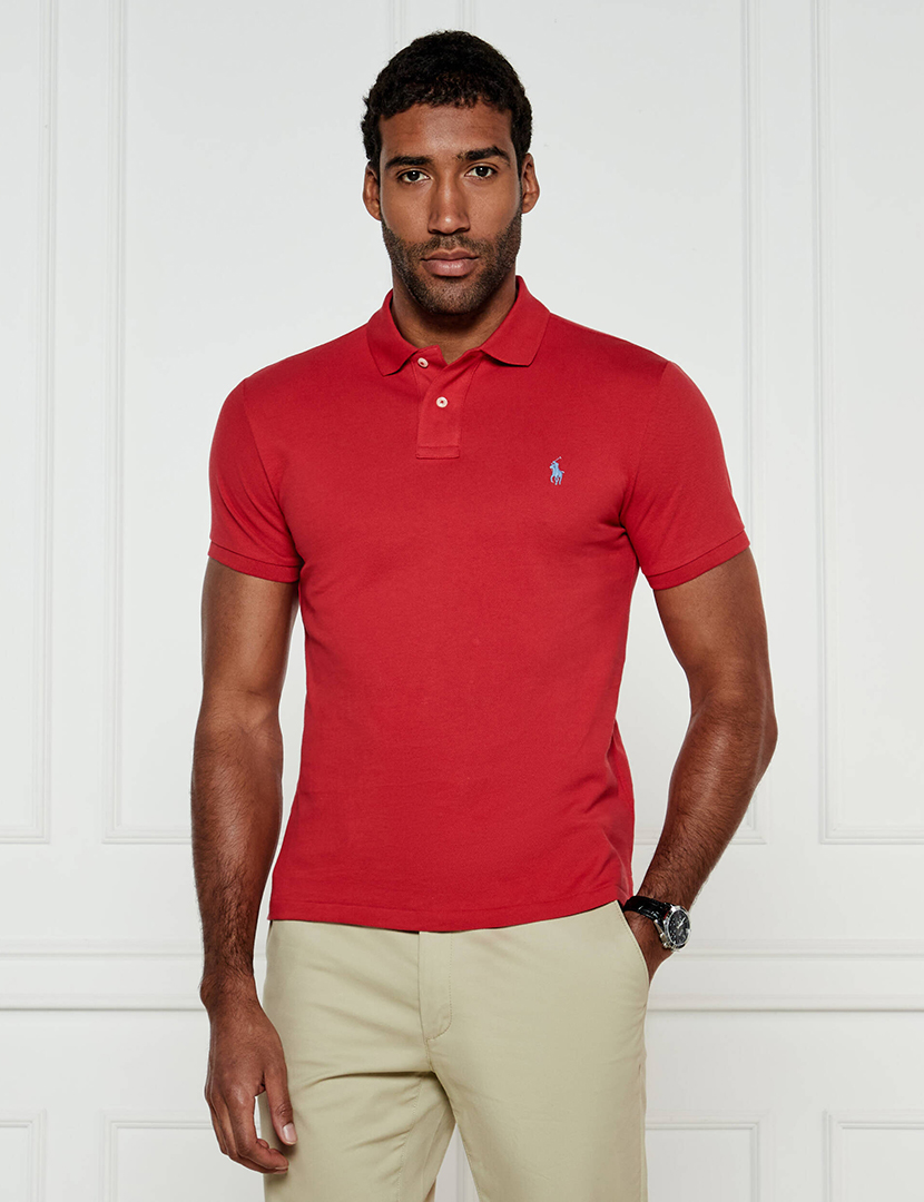 Slim Fit Red Polo Blue Logo