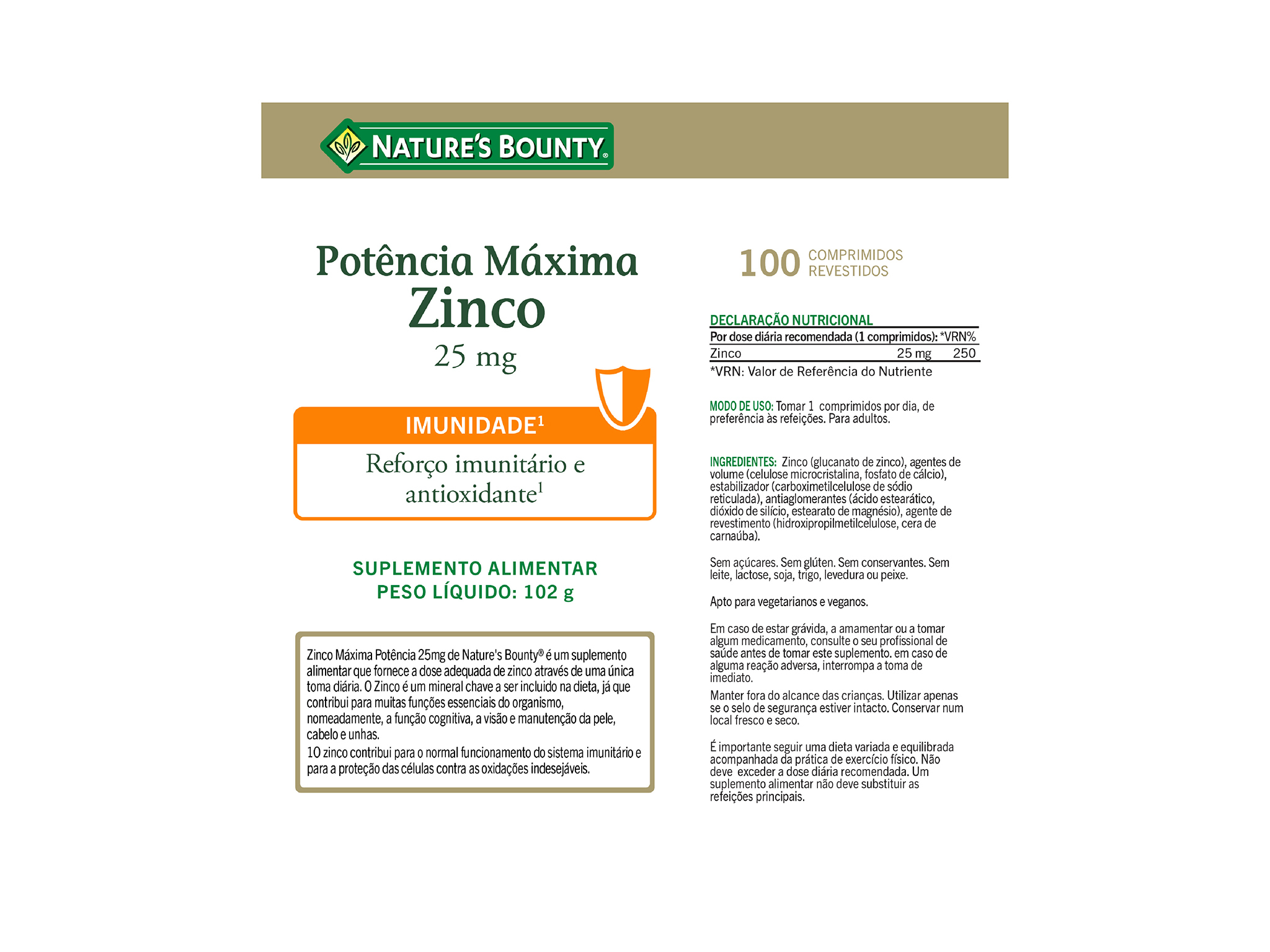 SUPLEMENTO NATURE?S BOUNTY ZINCO 100 COMP