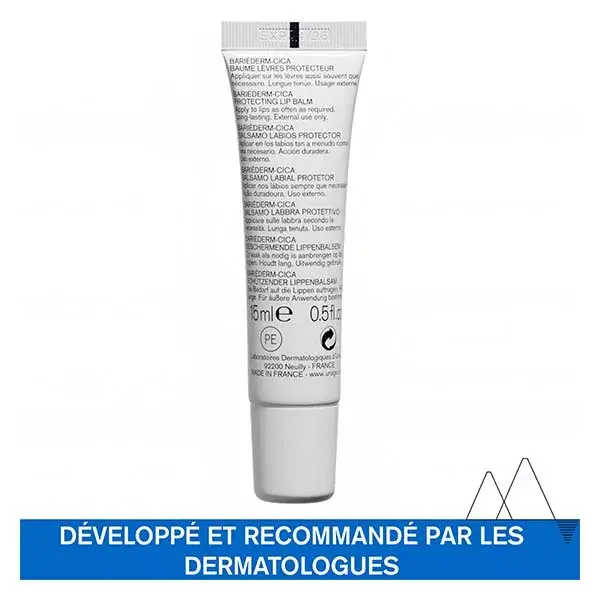 Bálsamo labial reparador Uriage Bariéderm-Cica para lábios ressecados, sem fragrância, 15ml
