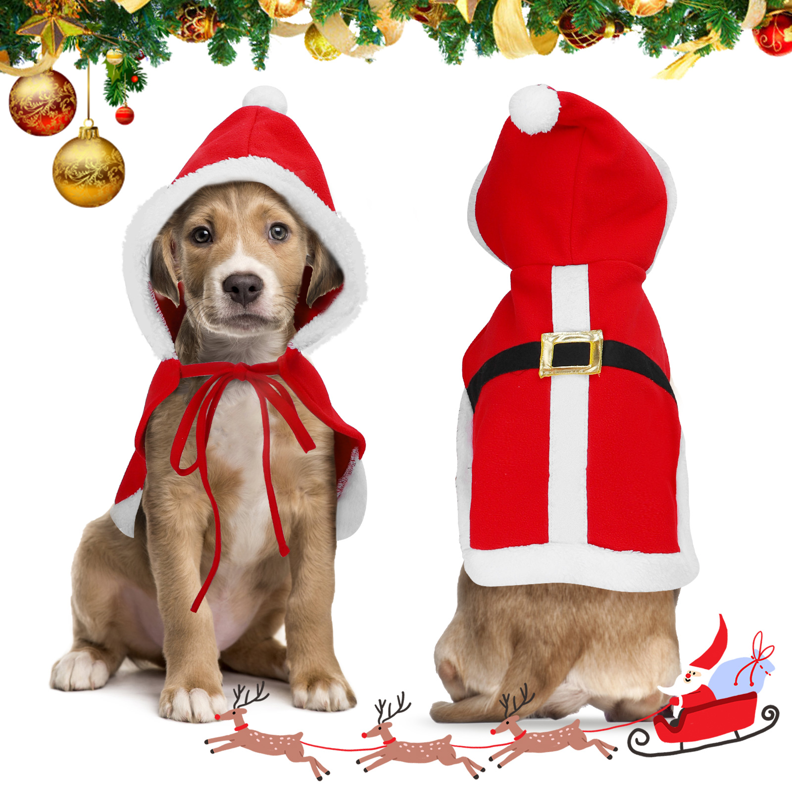 Roupa natalina de nobreza para cães de pequeno porte, fantasia de Papai Noel para gatos, traje de Papai Noel ajustável para filhotes, gatinhos, gatos de pequeno porte e cães de estimação.