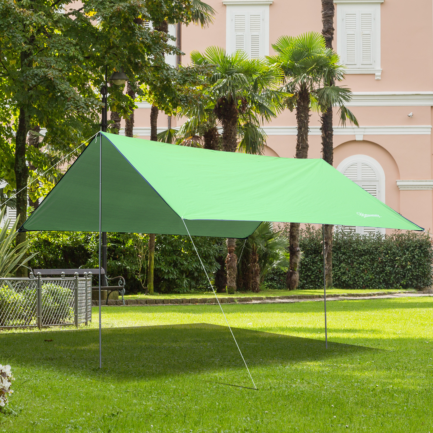 Tenda portátil Outsunny 300x292 cm, impermeável e leve, ideal para camping, praia, piquenique e trilhas, com proteção UV, na cor verde.