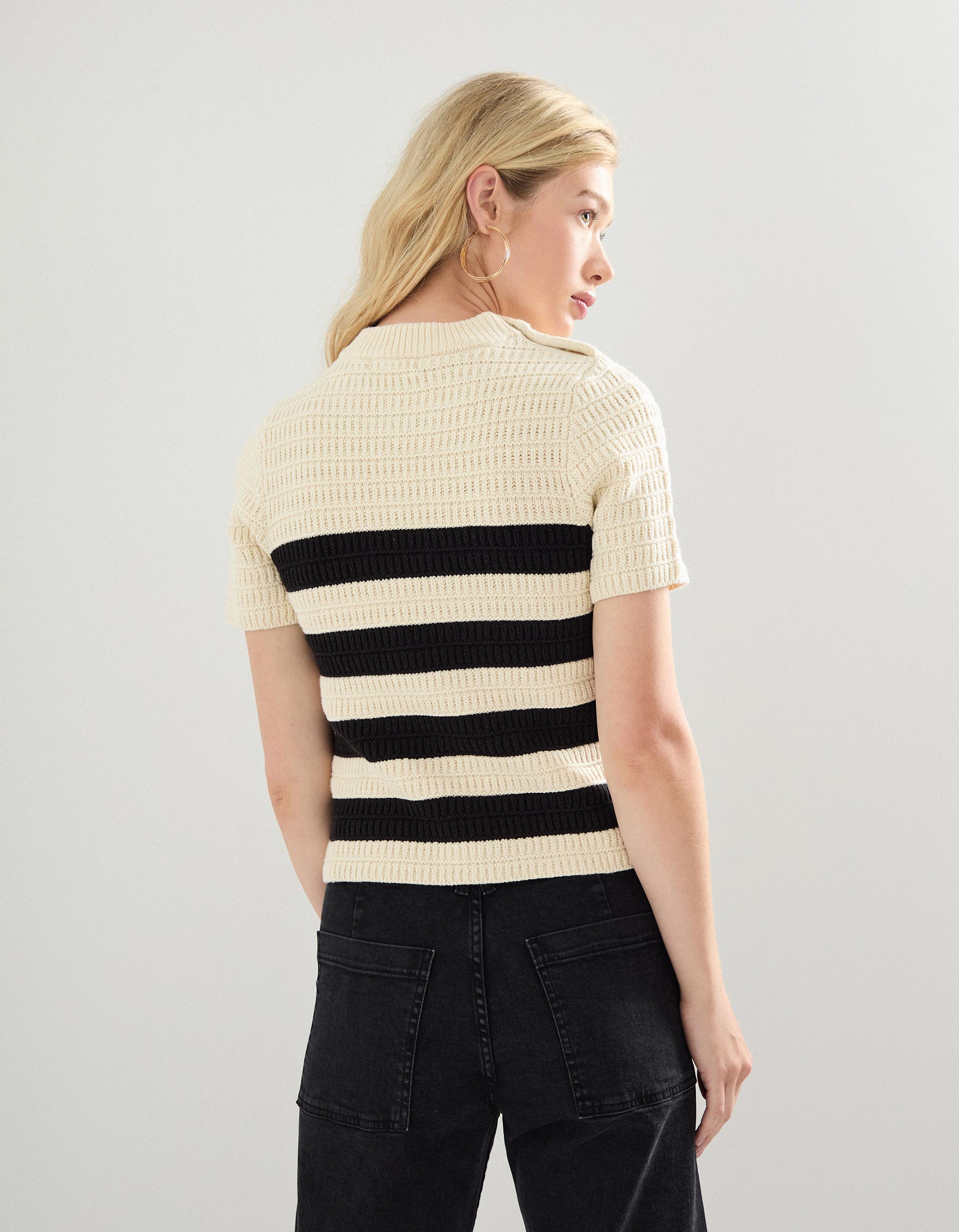 Camisola Riscas de Malha, Mulher, Cru