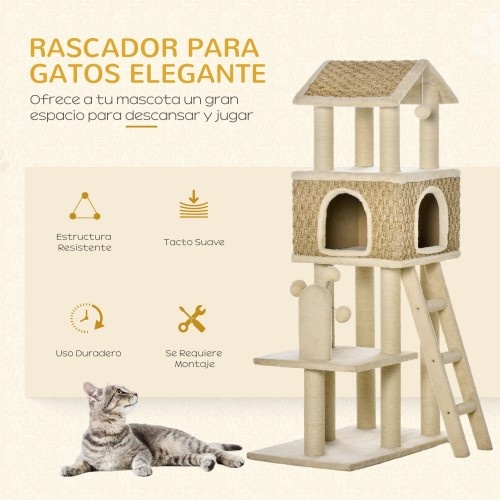 Arranhador para gatos Pawhut em sisal bege