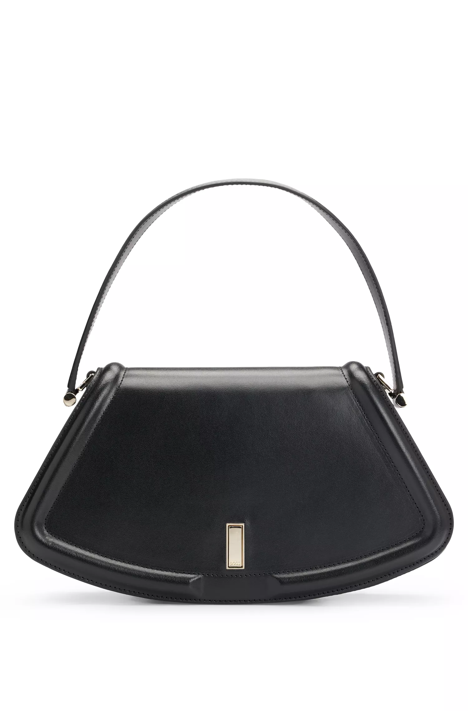 Bolsa de ombro BOSS em couro preto com detalhes da marca.