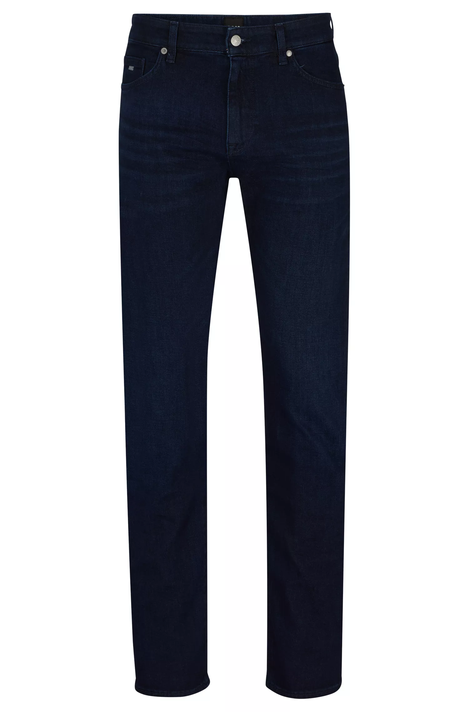 Calça jeans BOSS preta, corte regular, em denim azul-escuro com toque de cashmere.