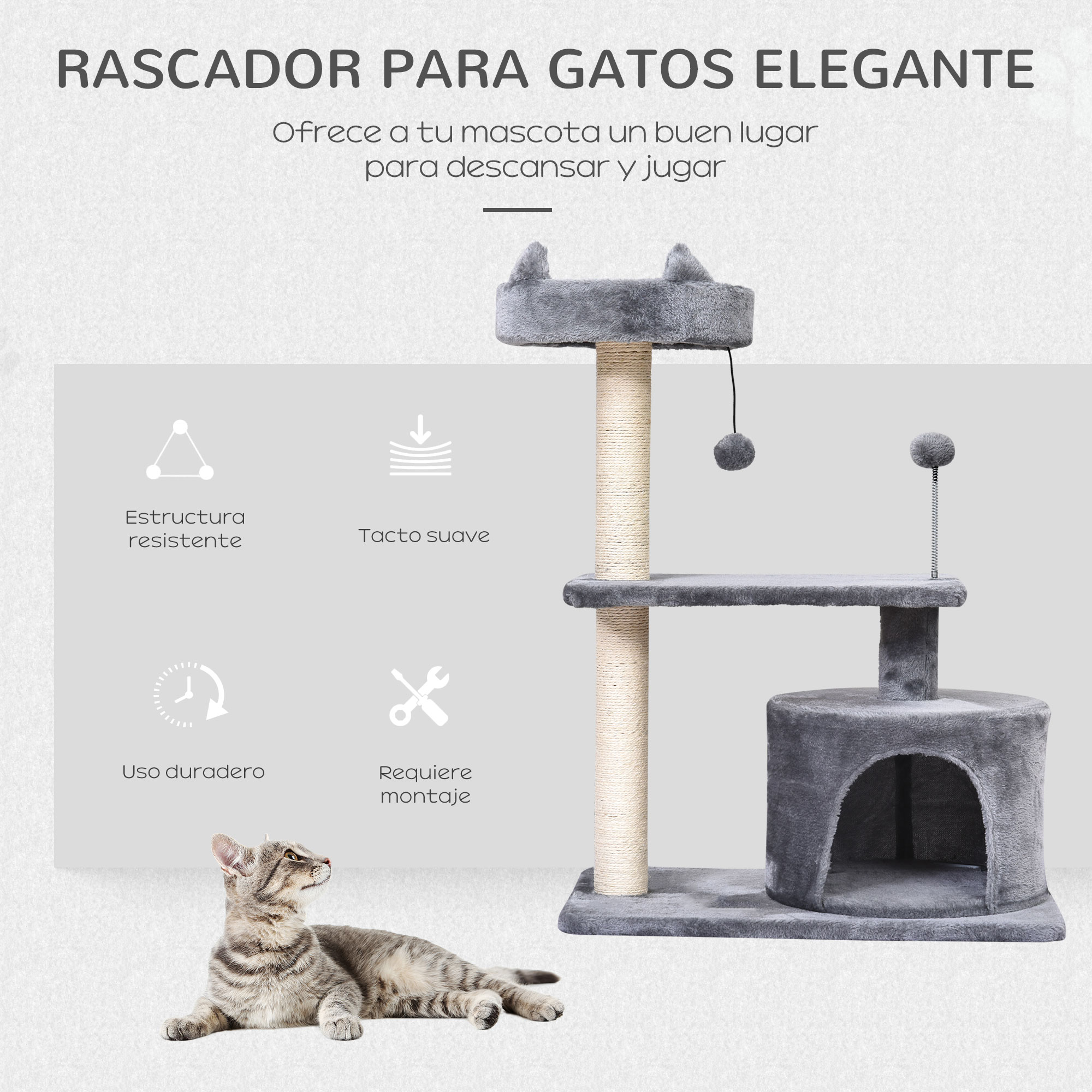 Árvore para gatos PawHut cinza