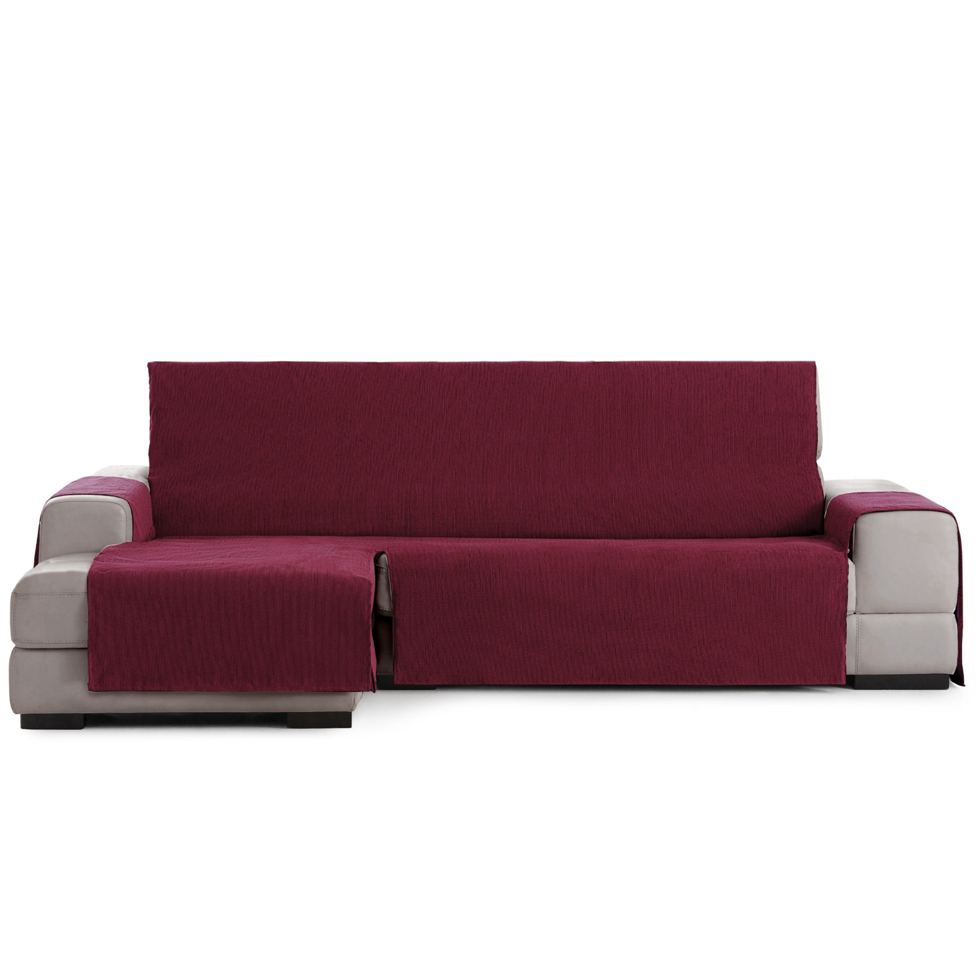 Capa protetora para sofá Vipalia em chenille liso, design Elite, vermelha, modelo curto esquerdo para chaise longue, ideal para cães.