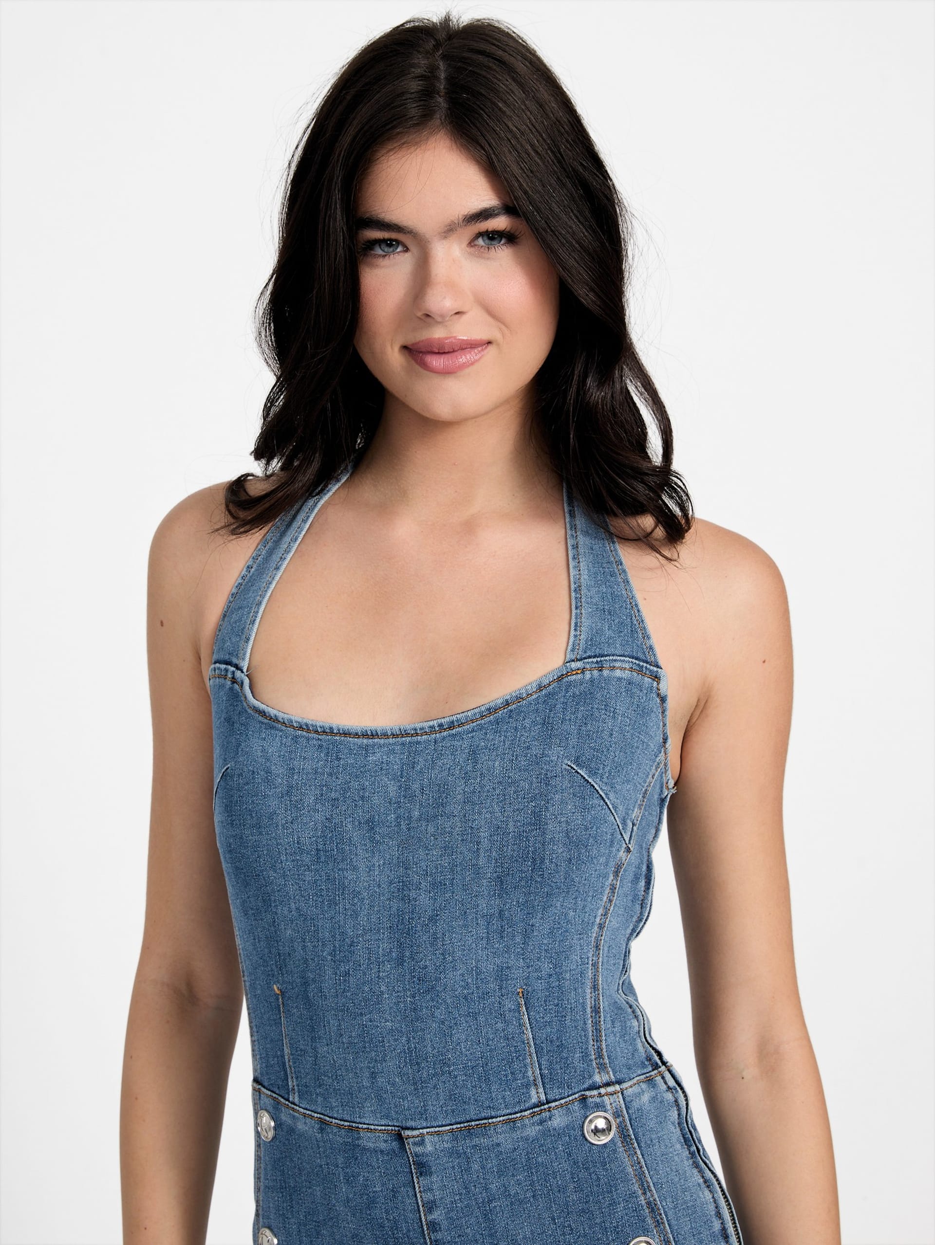 Macacão jeans Blair com decote halter