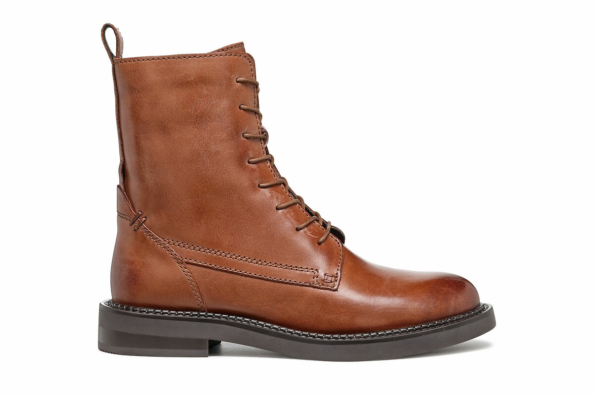 GEOX<br>Botas de tornozelo em couro respirável com cadarços Serilda