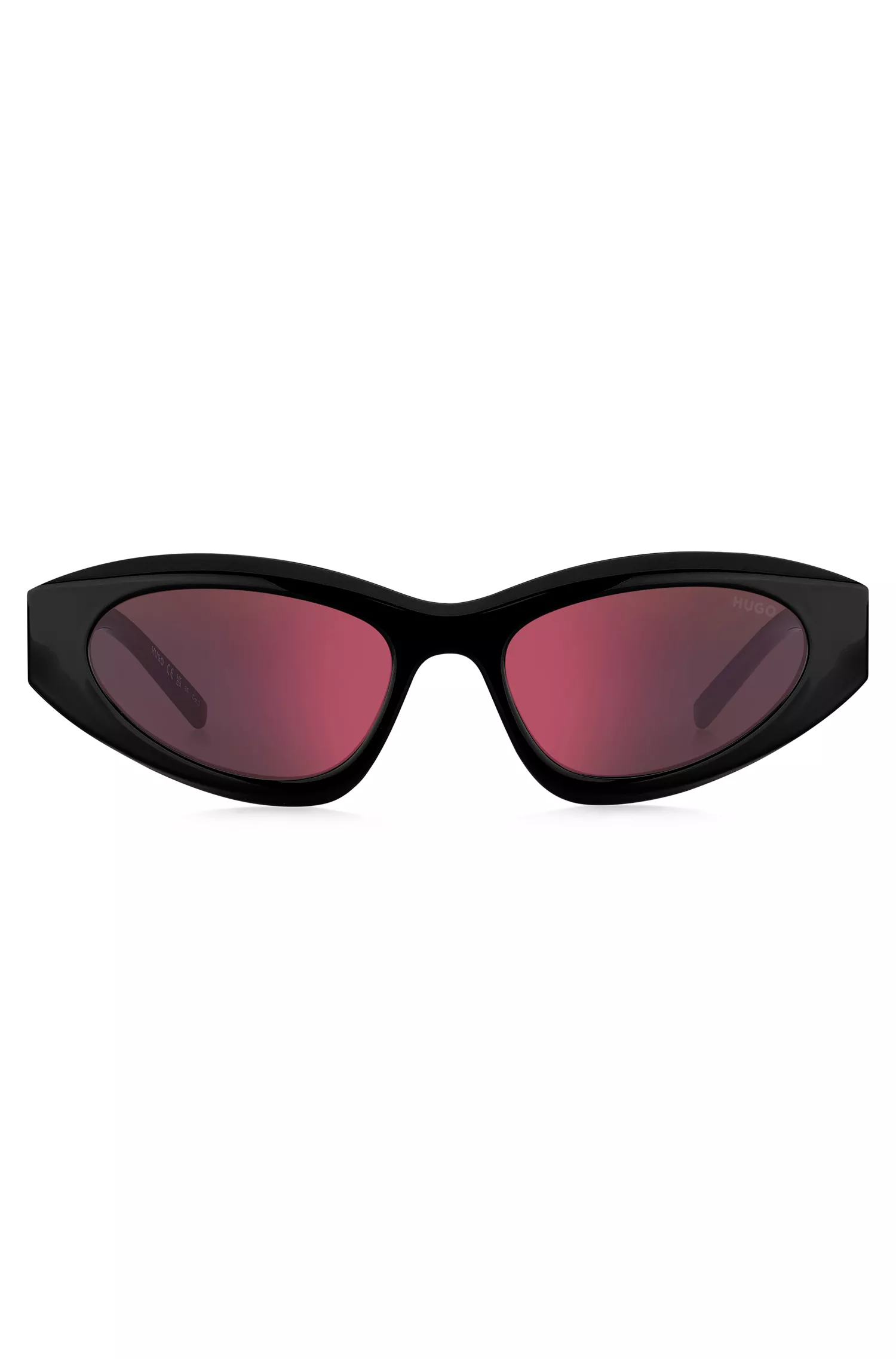 Óculos de sol HUGO vermelho e preto com corrente de contas.