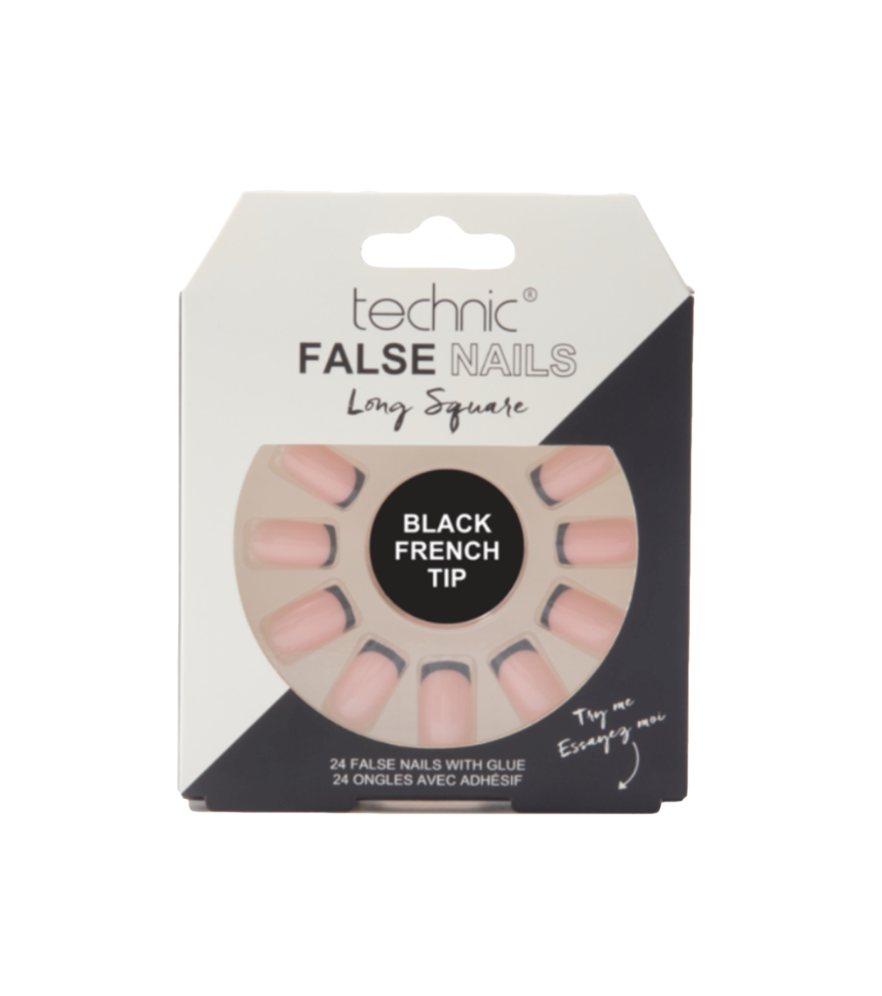 Technic Cosmetics - Unhas postiças False Nails Long Square - Black French Tip