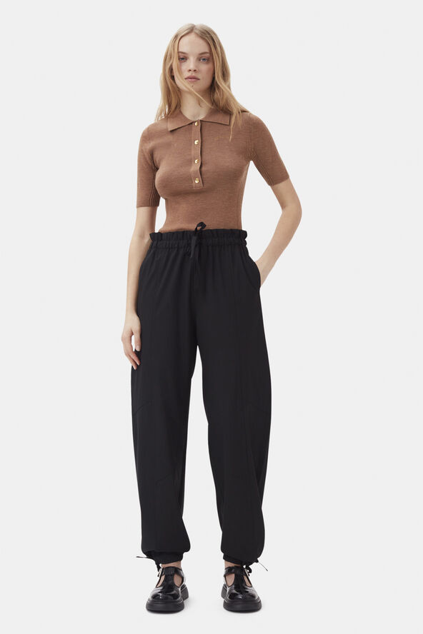 Ganni Drapey Melange Elasticated Waist Pa Black
