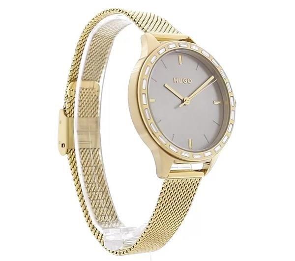 Hugo Flash Light Gold Mesh Strap Watch Womens