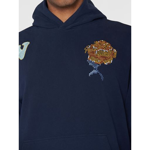 Knowledge Cotton Apparel Broderet Print Hættetrøje, Night Sky, XL