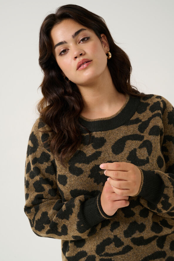 Kaffe Curve KCvilma Knit Pullover Brown/black animal pattern