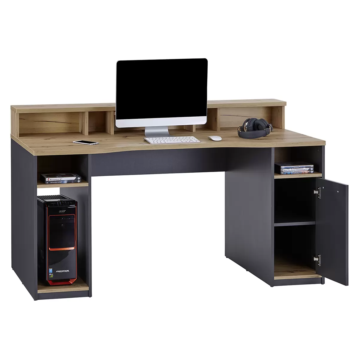 Gaming Tisch Speed braun,anthrazit,Eiche