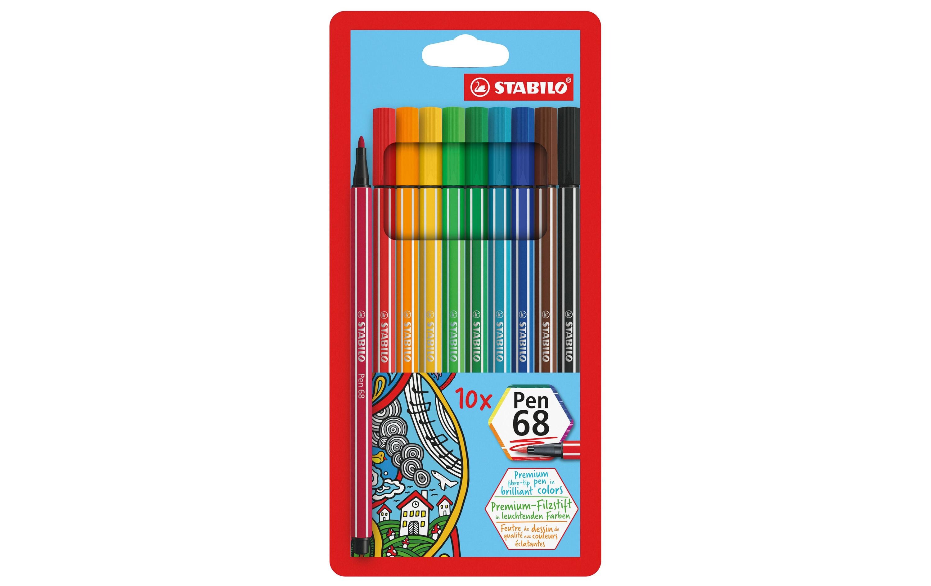 Fasermaler Pen68 10 StückMit klassischem Stabilo Kantendesign