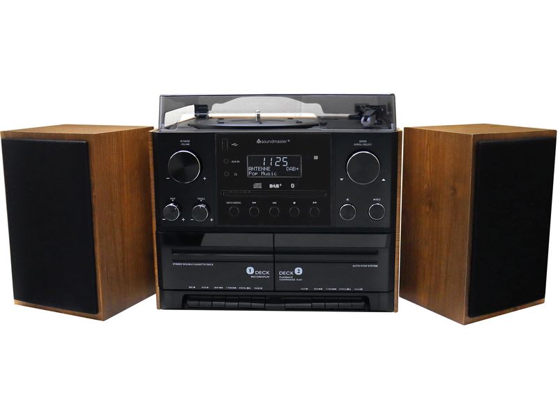 soundmaster Stereoanlage MCD5600 Braun Stereoanlage mit Plattenspieler, DAB /UKW-Radio, CD/MP3, USB, Doppelkassette und Bluetooth