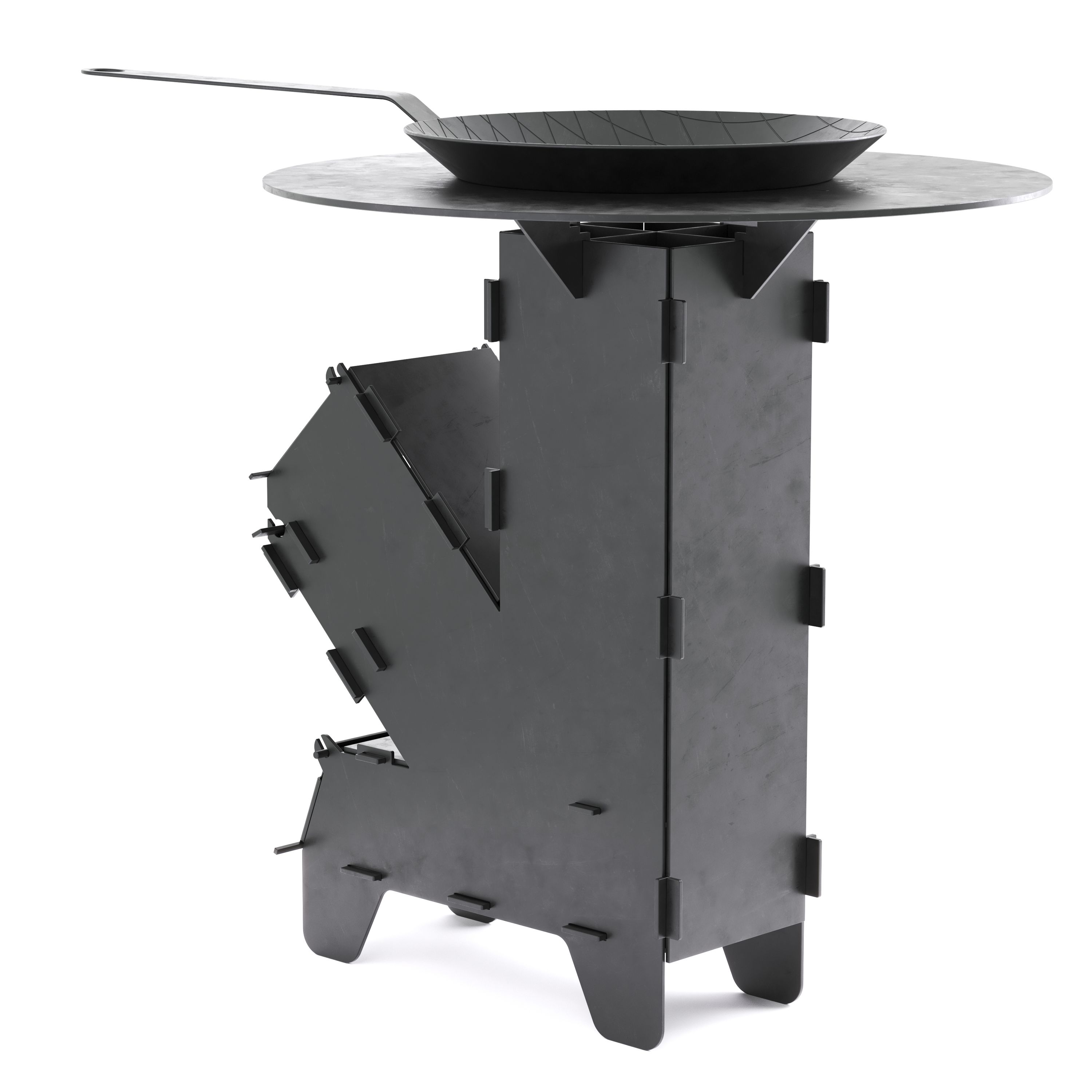 Raketenofen mit Grillplatte und Pfanne 36 x 14 x 57 cm