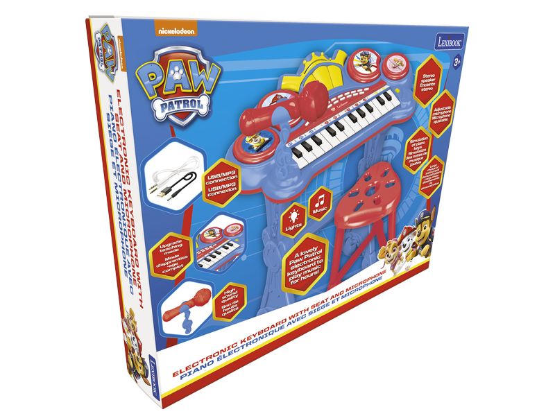 Lexibook Elektronisches Klavier Paw Patrol 24 Tasten Kleines Klavier für Kinder mit Sitz, Mikrofon und Aux-In-Kabel