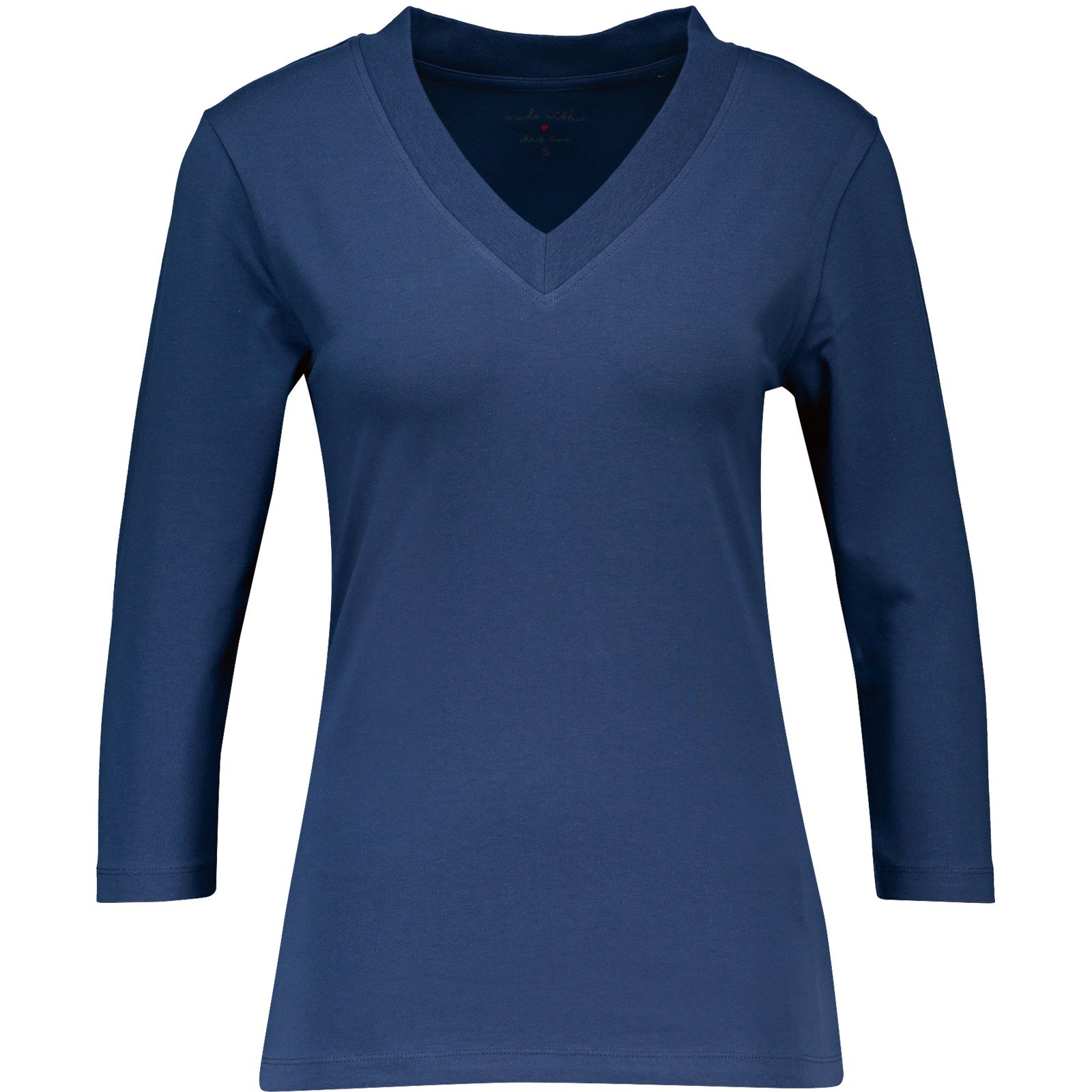 Damen-Shirt V-Neck Stretch 3/4 Ärmel dunkelblau