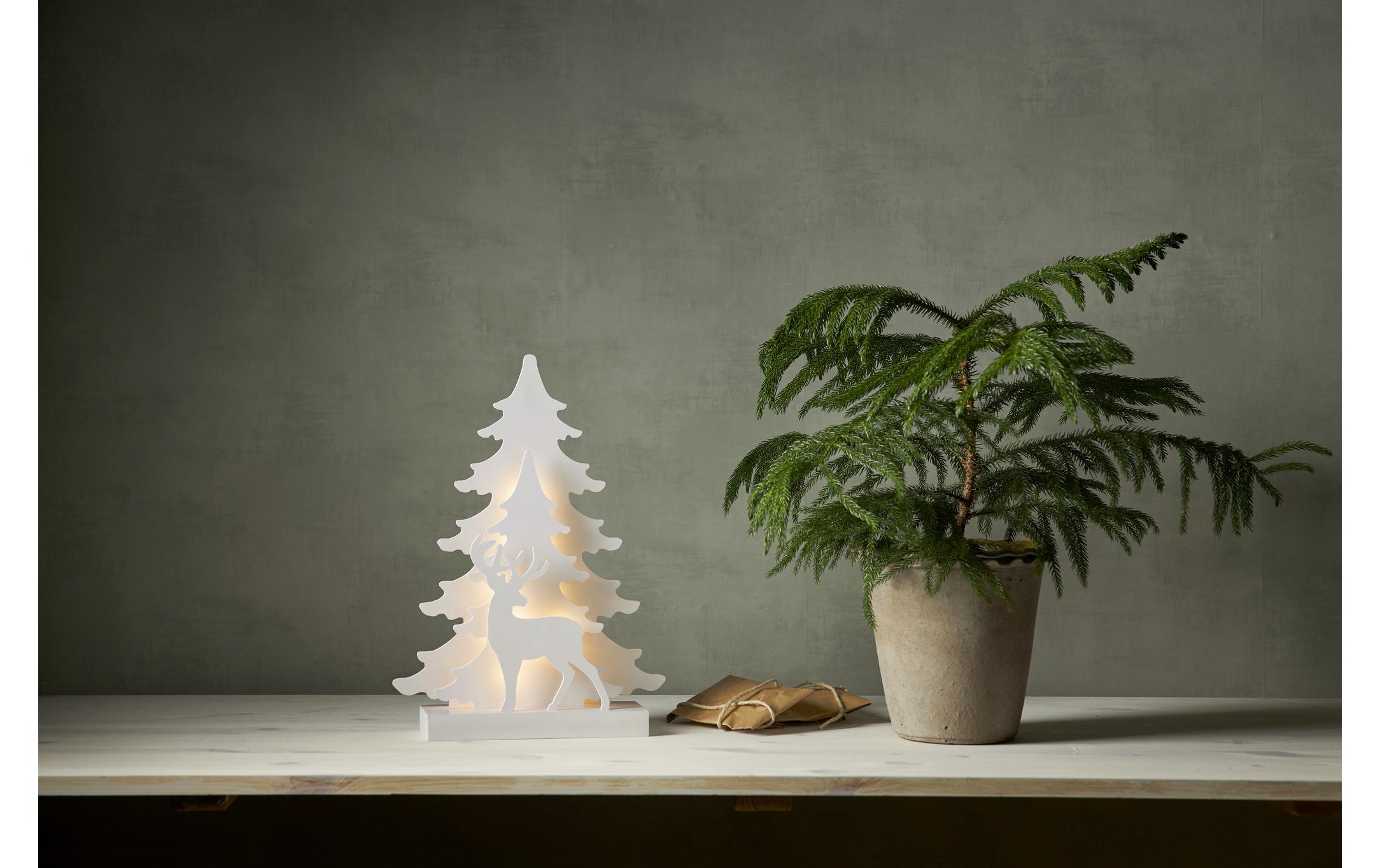 Tischdeko Grandy, 41 cm, 15 LED, Holz, WeissBeleuchtete Weihnachtssilhouette