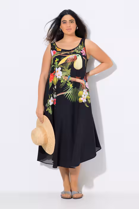 Midikleid, Tukan, A-Linie, Rundhals, ärmellos, schwarz