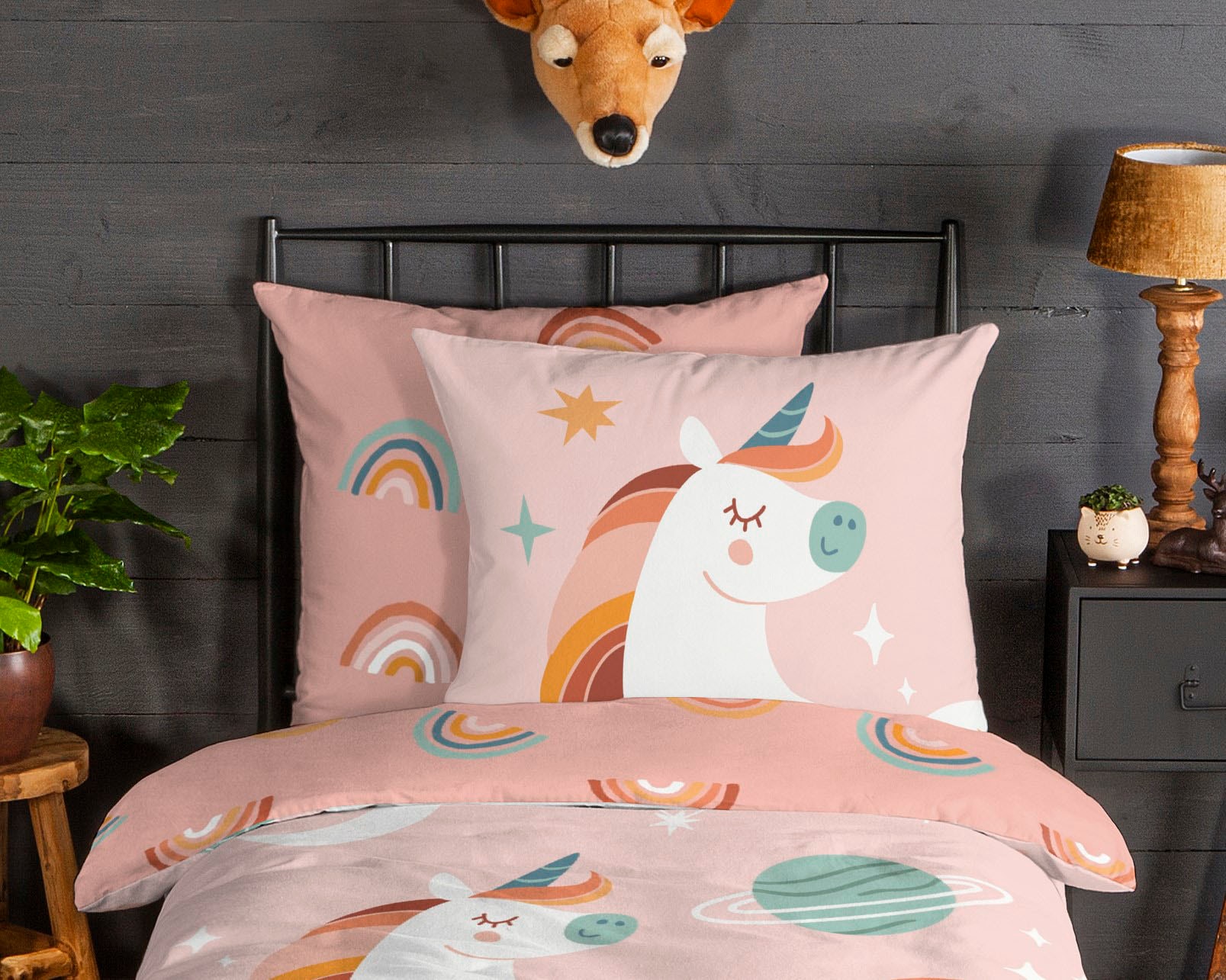 good morning Kinderbettwäsche »Unidance« 2 Stk. tlg. Biber, 135x200, Warm, Weich, Wende, Reissverschluss, Kind, Einhorn Rosa