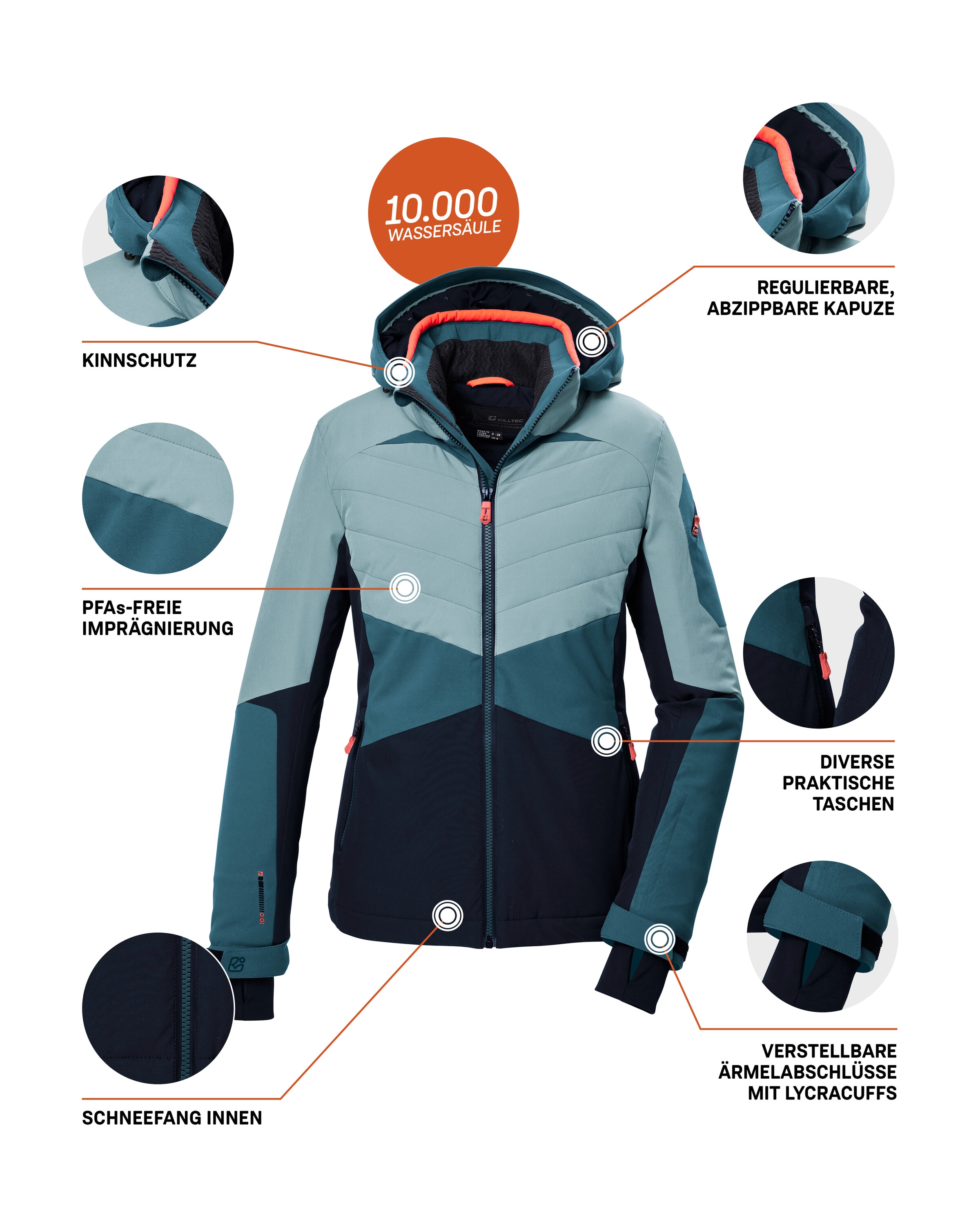 Killtec Skijacke »KSW 34 WMN SKI JCKT« Atmungsaktive, winddichte Damenjacke mit 10.000 mm Wassersäule