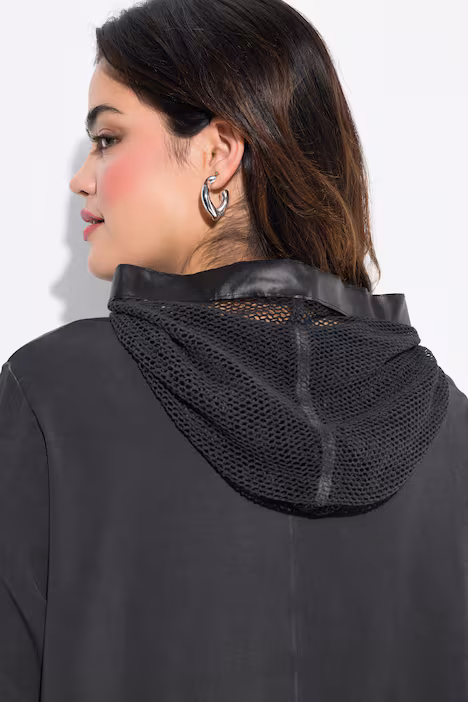 Long-Sweatshirt, oversized, Netz-Kapuze, schwarz