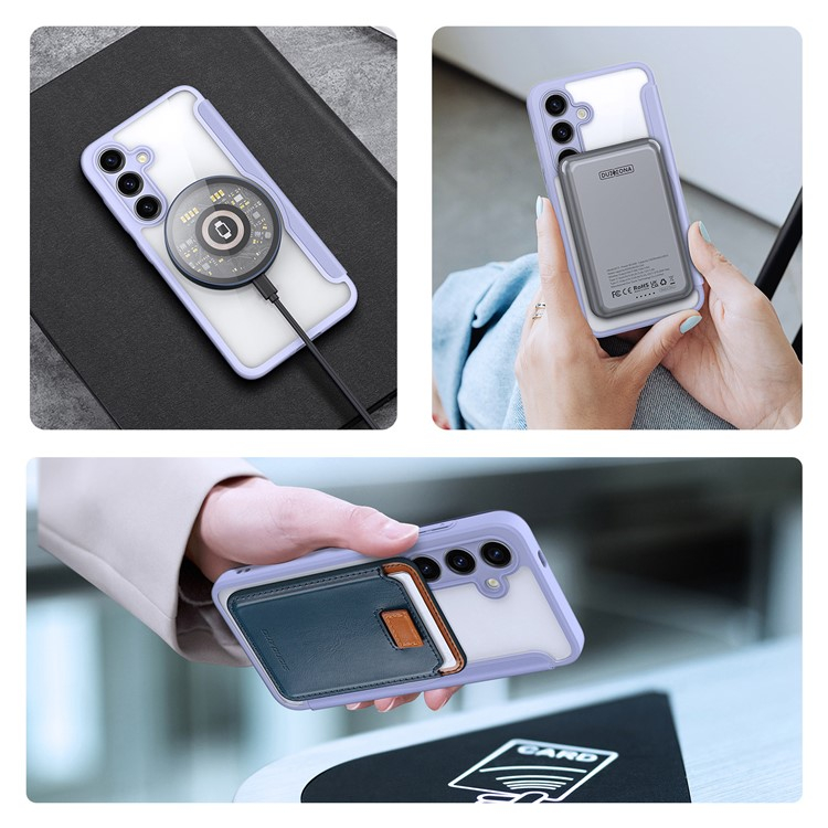 Samsung Galaxy S24 Hybrid Leder Tasche   Kunststoff Rückseite - Lila / Transparent