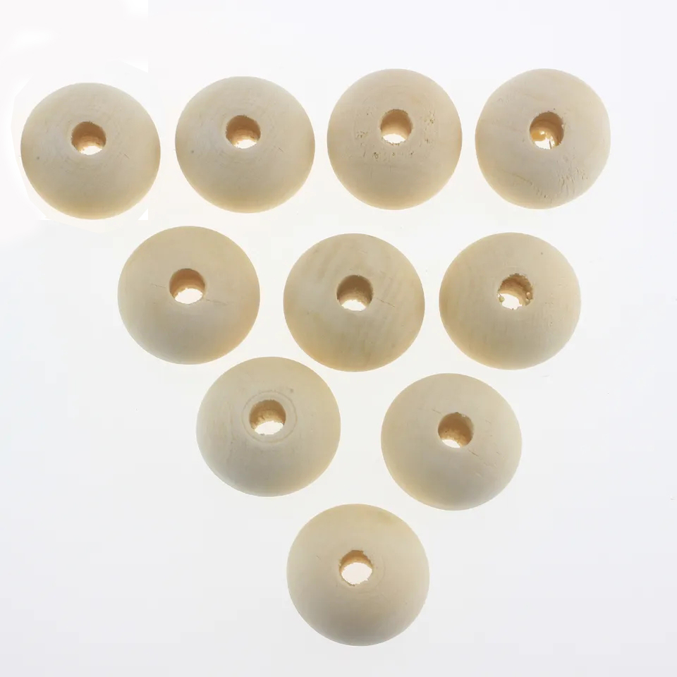(10er Set) Ø2cm Natur Holz Perlen DIY Bastel Schmuck Runde Zwischenperle - Braun