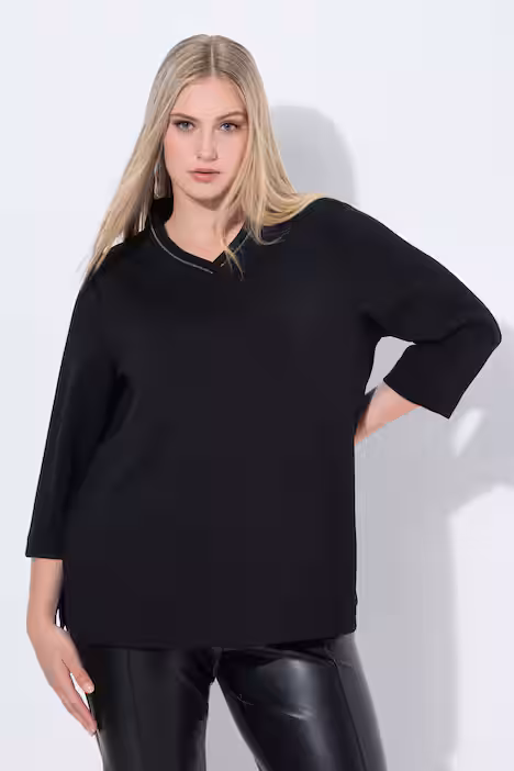 Sweatshirt, Stehkragen, Classic, Zierkette, Langarm, schwarz